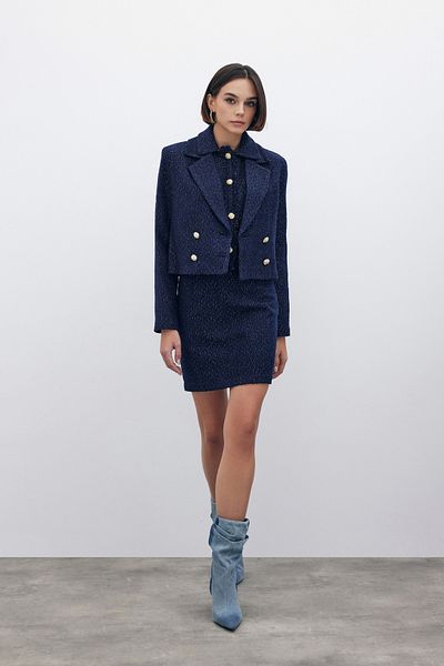 Sateen Fusta mini din tweed cu sclipici bleumarin