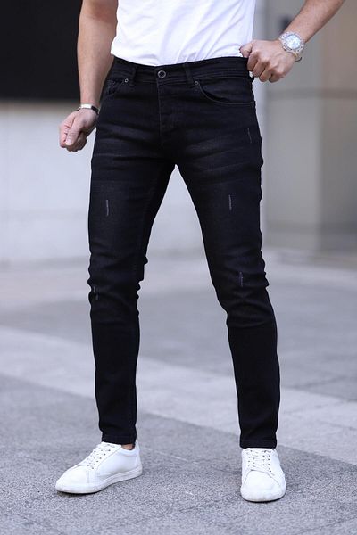 ENERJİN Men's Black Slim Fit Lycra Trousers