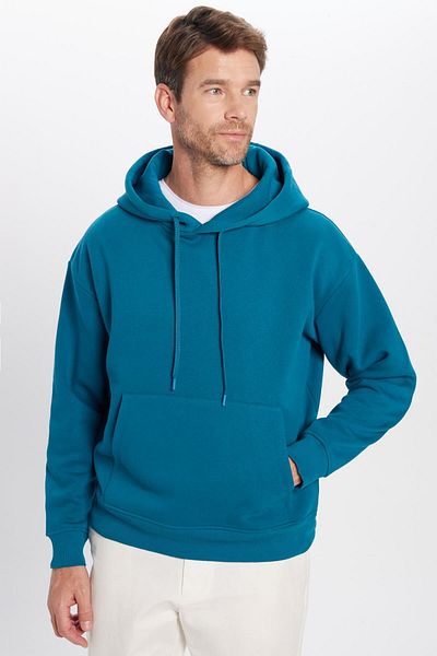 Tudors Φούτερ Unisex Oversize φαρδιά κομμένη βαμβακερή υφή Basic Oil με κουκούλα με φλις μέσα