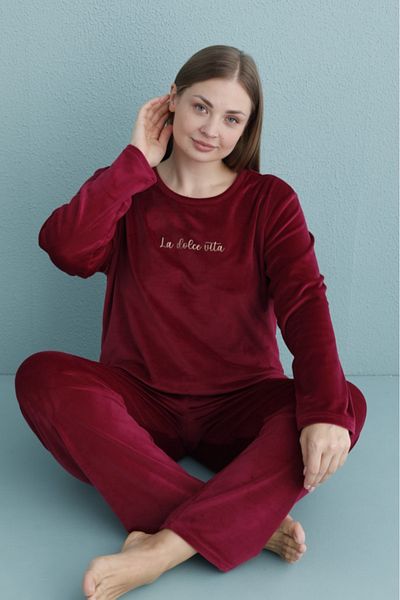 Mihra Battal Long Sleeve Velvet Winter Women's Pajamas Set - Plus Size