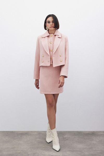 Sateen Jachetă scurtă din tweed cu sclipici - PUDRA
