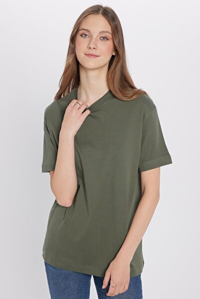 Tudors Unisex Relax Fit Άνετο T-Shirt 100% βαμβάκι μαλακής υφής Basic Crew Neck Khaki T-shirt