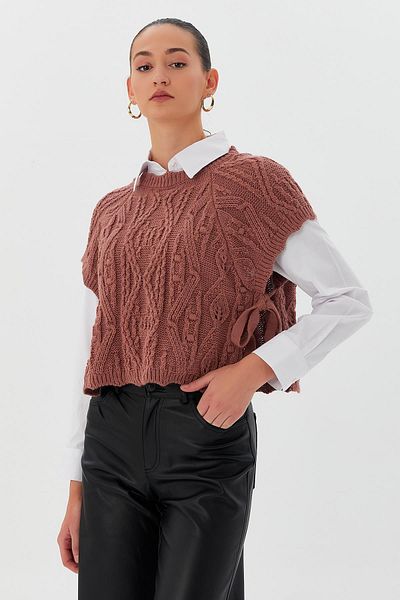 Shopping Shop Пуловер с връзки отстрани в цвят прашна роза