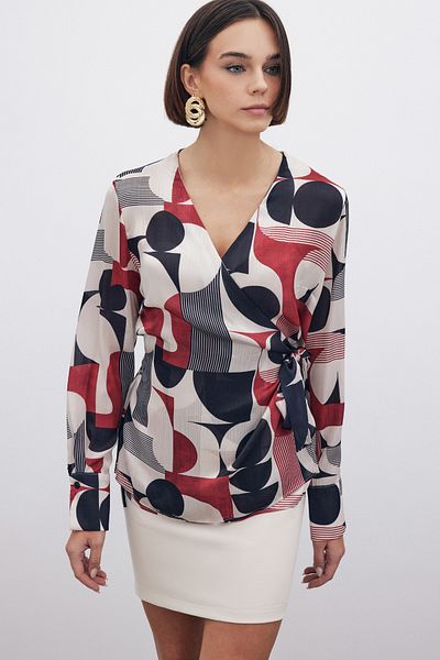 Sateen Double-Breasted Side Tie Blouse - Claret Red