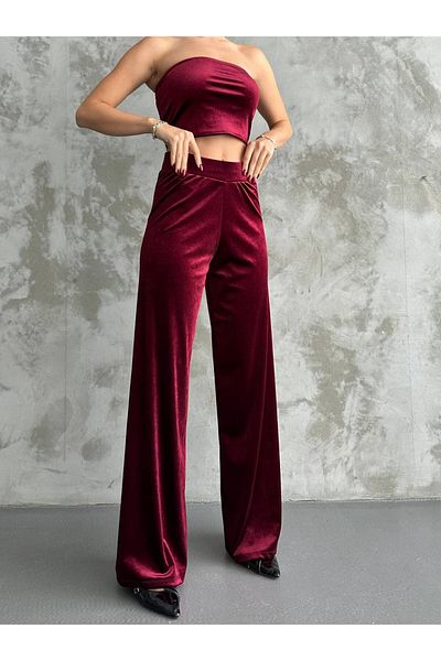Butik Beyza Velvet Fabric Wide Leg Trousers