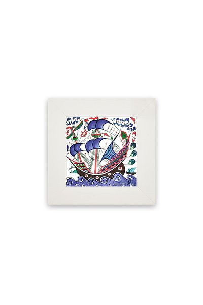 Anadolia Seria Çini Kalyon 4 Panou de pictură ceramică cu cadru alb