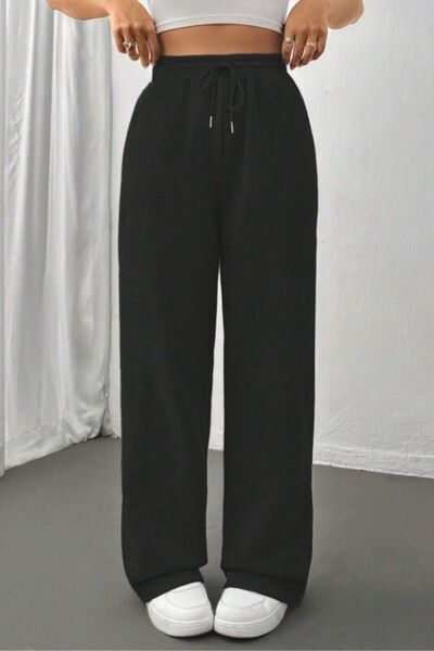 kallima Γυναικεία φούτερ casual με φαρδύ πόδι μαύρο με τσέπες στο πλάι