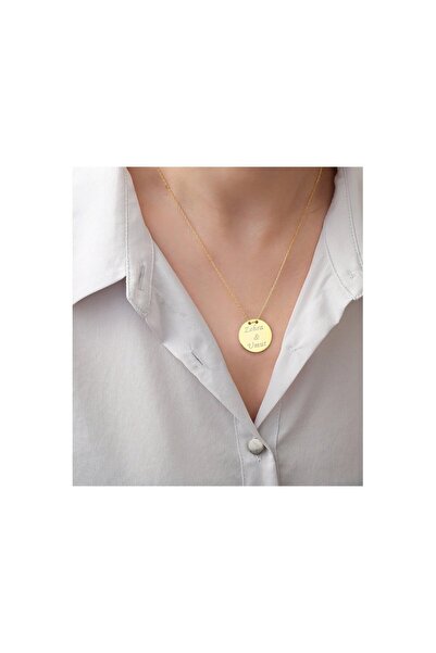 OGO SİLVER 925 Ayar Gümüş Kişiye Özel Isimli Yuvarlak Plaka Kolye