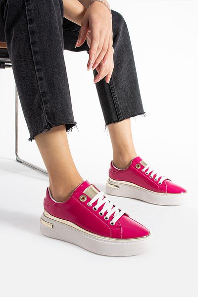 PARİS Women's Fuchsia Patent Leather Thin Stripe Detailed Sneakers