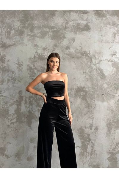 Butik Beyza Velvet Fabric Wide Leg Trousers