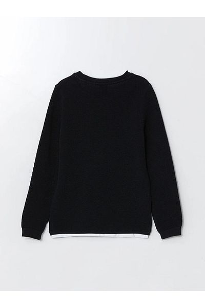 LC Waikiki Lcw Kids Navy Blue Crew Neck Textured Boy's Knitwear Sweater