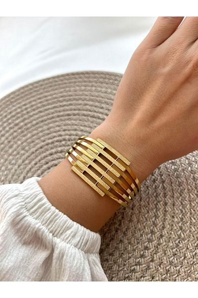 Uzay Accessories Six-Piece Rib Model Handcuff Bracelet 316L Stainless Steel