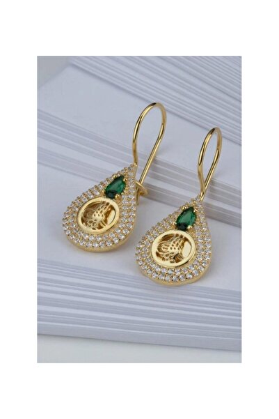 OGO SİLVER 925 Ayar Gümüş Altın Kaplamalı Tuğralı Gümüş Küpe