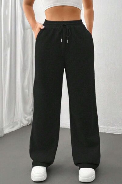 kallima Γυναικεία φούτερ casual με φαρδύ πόδι μαύρο με τσέπες στο πλάι