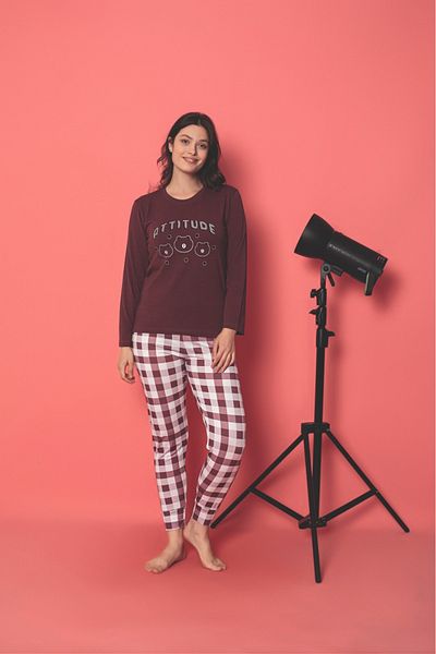 CALİA Set de pijamale din lycra cu mânecă lungă, cu gâtul în formă de O, SEZON NOU