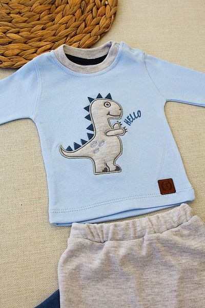 Skygo 3-6 6-9 9-12 Months Little Dino Embroidered Hat Long Sleeve Sweat 3 Piece Baby Girl-Boy Set