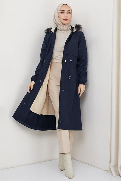 hafsamina Navy Blue Bondit Coat - Allers and Fur Inside Hm2330