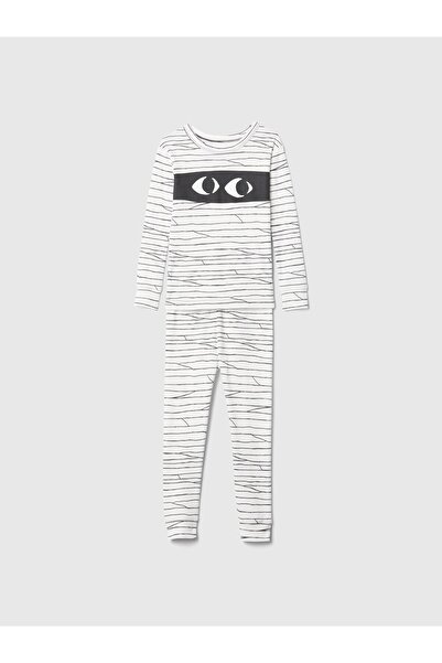 GAP Bebek Beyaz %100 Organik Pamuk Mumya Halloween Desenli Pijama Takımı