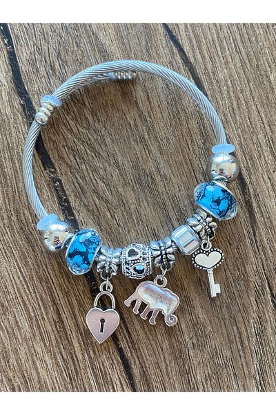 Store Elephant Heart Lock Charm Steel Bracelet