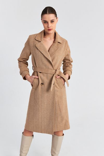 Ecrou Women's Camel 4-Button Fish Back Cashew Coat