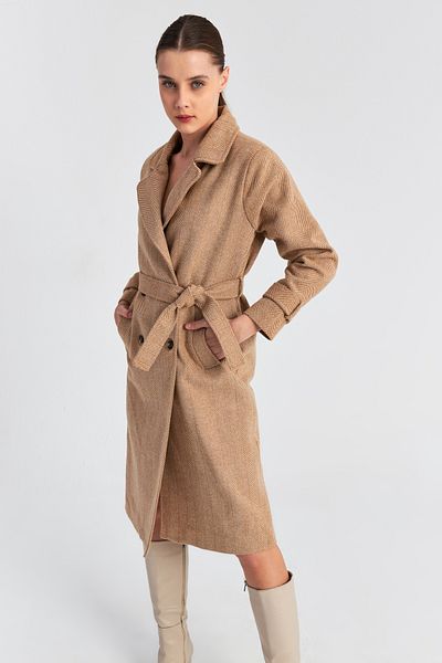 Ecrou Women's Camel 4-Button Fish Back Cashew Coat