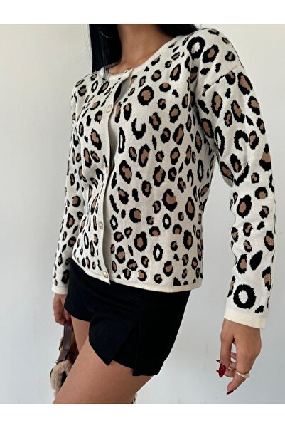 sportiness Трикотажний кардиган з леопардовим принтом і ґудзиками