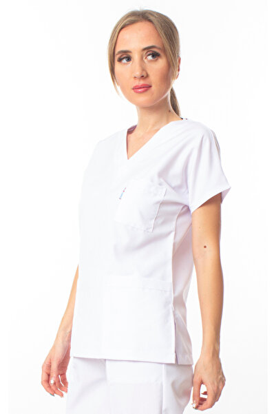 Simirna Üniforma White Premium Fabric Lycra Surgical Doctor Nurse Veterinary Dentist Spa Uniform Forma Single Top