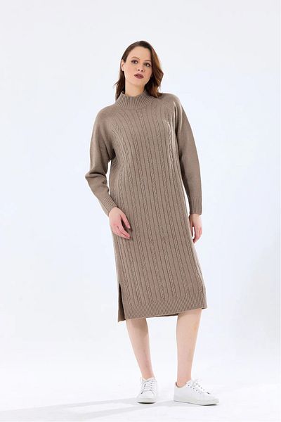Şule Giyim Black Corded Knitwear Dress