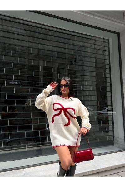 minaaise Γυναικείο πλεκτό πουλόβερ με φιόγκο εκρού 28356