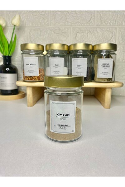 MODA OZY 12'li Gold Metal Kapaklı Etiketli Kaşıklı Baharat Saklama Kabı Cam Kavanoz 350ml