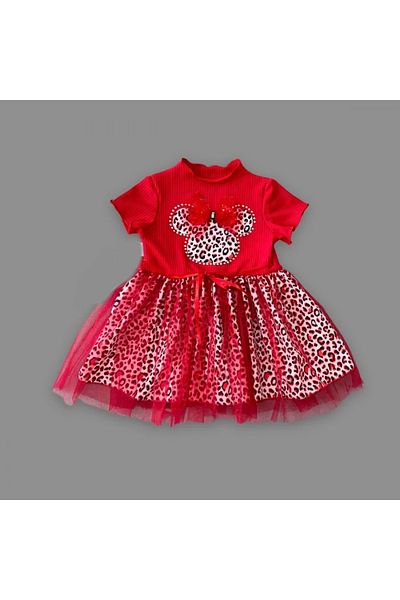 Eng 1-2-3 Years Old Bow Mickey Lined Skirt Baby Girl Tutu Dress Red