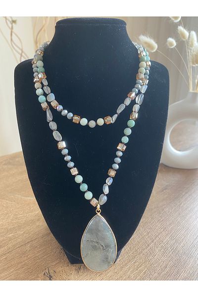 Store Green Color Beaded Quartz Natural Stone Necklace