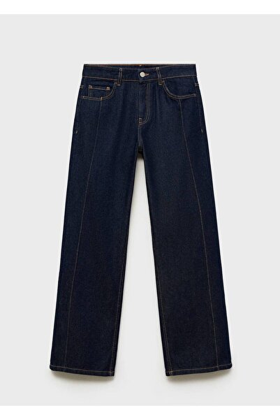 MANGO Woman Dekoratif dikişli düz kesim jean pantolon