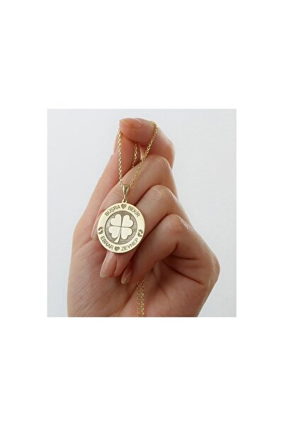 OGO SİLVER 925 Ayar Gümüş Dört Yonca Isimli Plaka Kolye