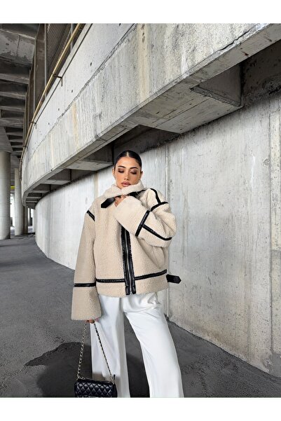 Ekim Store Palton de motociclist din pluș din material original Boyfriend