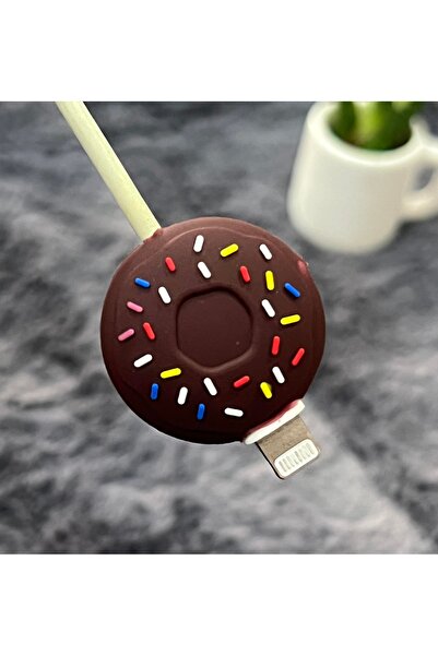 EDELFU Kahverengi Donut Temalı Sevimli Figürlü ve Dayanıklı Silikon Kablo Kor...