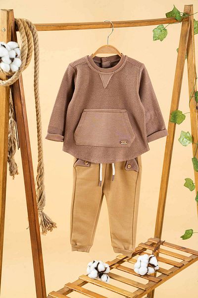 bombe Baby Kids Brown Cotton 2-Piece Set First I'M Trend Fashion Top and Bottom Set