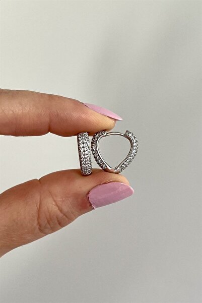 CERENY.CO Taşlı Kalp Küpe Çifti | Çelik