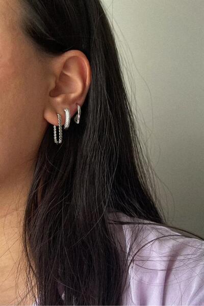 CERENY.CO Taşlı Kalp Küpe Çifti | Çelik