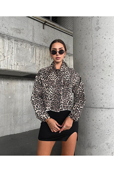 Ekim Store Leopar Crop Kot Ceket