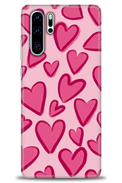 MRCİLETİSİM Huawei P30 Pro Kılıf HD Baskılı Kılıf - Pembe Kalp + Tam Ekran Ko...