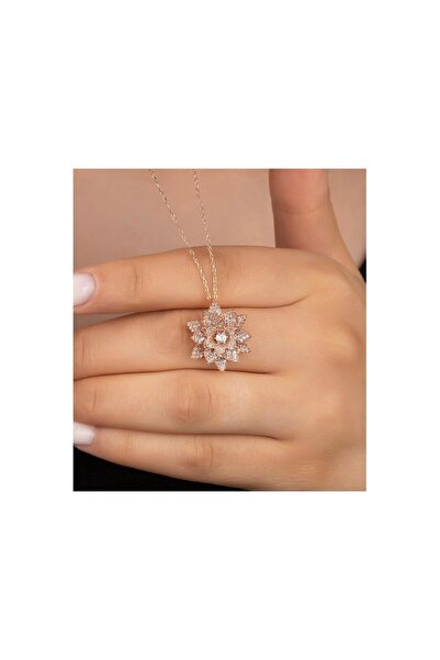 OGO SİLVER 925 Ayar Gümüş Rose Taşlı Lotus Kolye