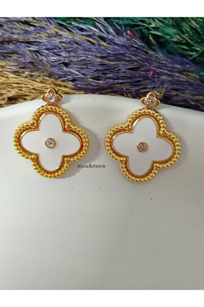 mos&more Beyaz Mineli Yonca Kadın Küpe