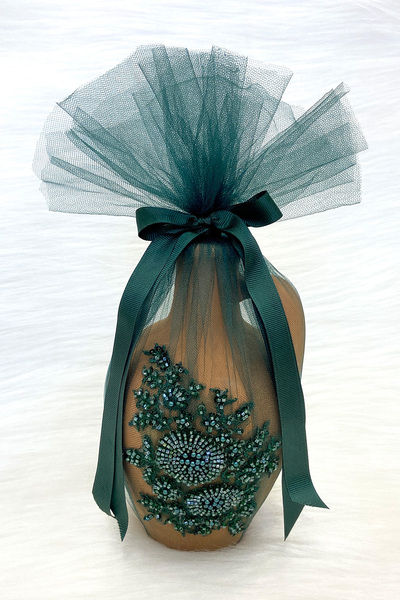 ZEYMERADE Vip Aplikli Yeşil Testi, Süslü Gelin Kına Gecesi Testisi, Düğün Kın...