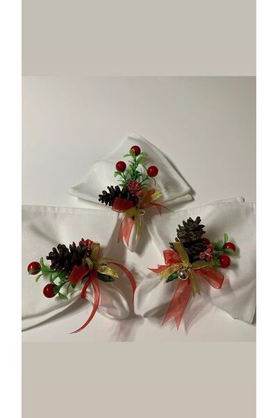 renklidüşler 8'li Yılbaşı Sofrası Peçete Halkası/ Kozalak Peçete Halkası/ Kokina Çiçeği Peçetelik