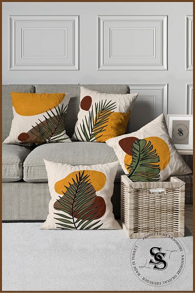SasoHome Special Design Honey Color Palm Patterned 4-Piece Decorative Gift Throw Pillow - Pillow Case