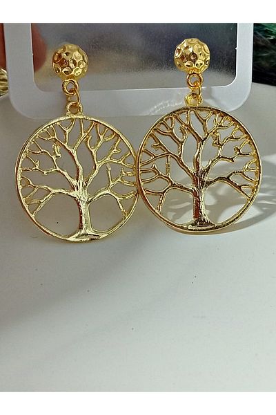 mos&more Gold Tree of Life Dangle Large Women's Earrings