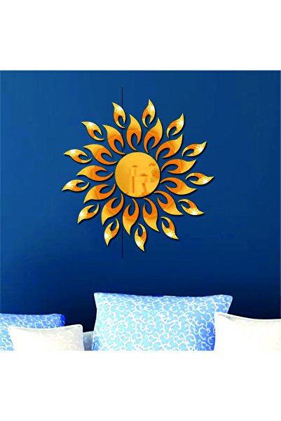 şamaksesuar Güneş Çiçek Dekoratif 23'LÜ ALTIN Ayna Pleksi Duvar Süsü (Kendind...