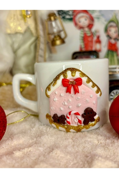 Niveis Kişiye Özel El Yapımı Şeker Ev Motifli Yılbaşı Hediyelik Porselen Kupa...