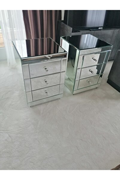 LUXURY VİLLA Luxury Aynalı 2 Adet Komodin 45x45 Yükseklik 65cm